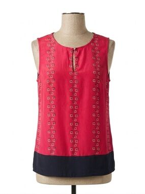 Tommy Hilfiger Coral-Pink Sleeveless Tank with Navy Contrast Hem